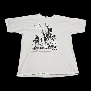 Vintage 90s Picasso Don Quixote and Sancho Panza Art White Shirt Men's Large